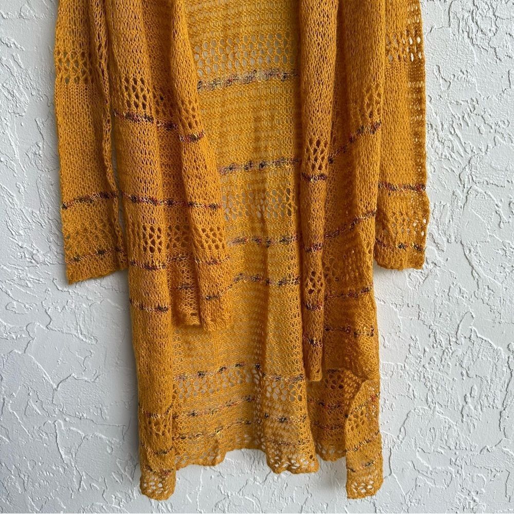 LUCKY BRAND Cardigan Women Small Longline Duster Knit Crochet Boho Wool - Picture 3 of 8